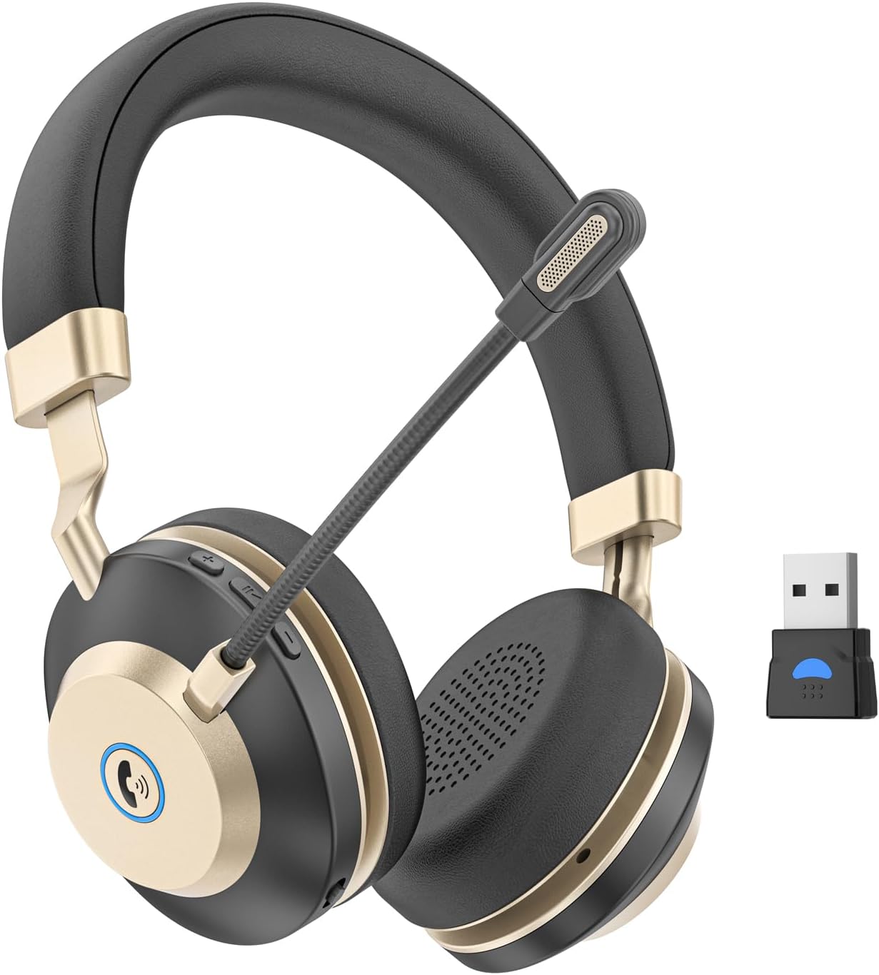 Earbay Wireless Headset with Microphone Noise Canceling, V5.3 Bluetooth Headset & USB Dongle, 45H Work Headphones with Mic Mute for PC Computer Cell Phone Office Teams Skype Call Center