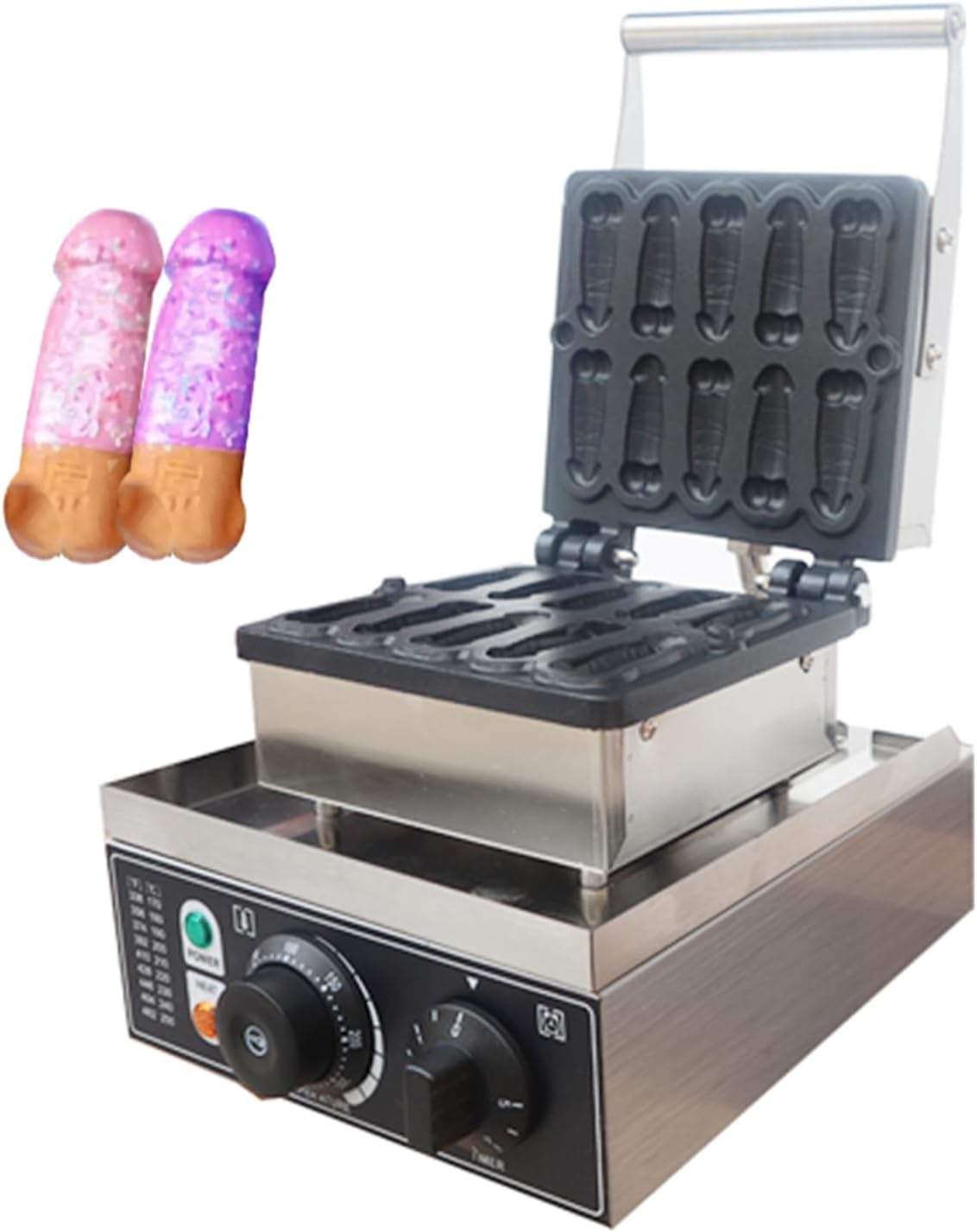 Commercial Electric Penis Shaped Waffle Maker, 110/220V New Waffle Maker Machine Yin Spasm Pattern Non-Stick Coating 50-300℃/122-572℉ Adjustable Snack Machine