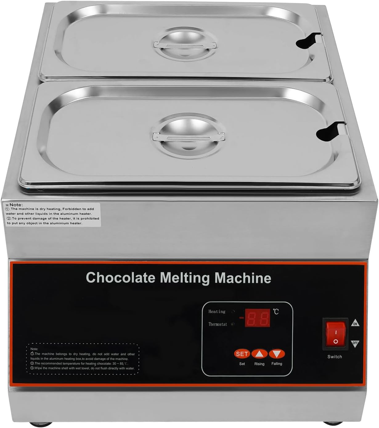 Bokknppo Chocolate Tempering Machine 32-203°F Commercial Chocolate Melting Pot 26.46 lbs Stainless Steel Food Warmer Air-heating Chocolate Fondue with Lid for Restaurant Home Party (Double Pots)