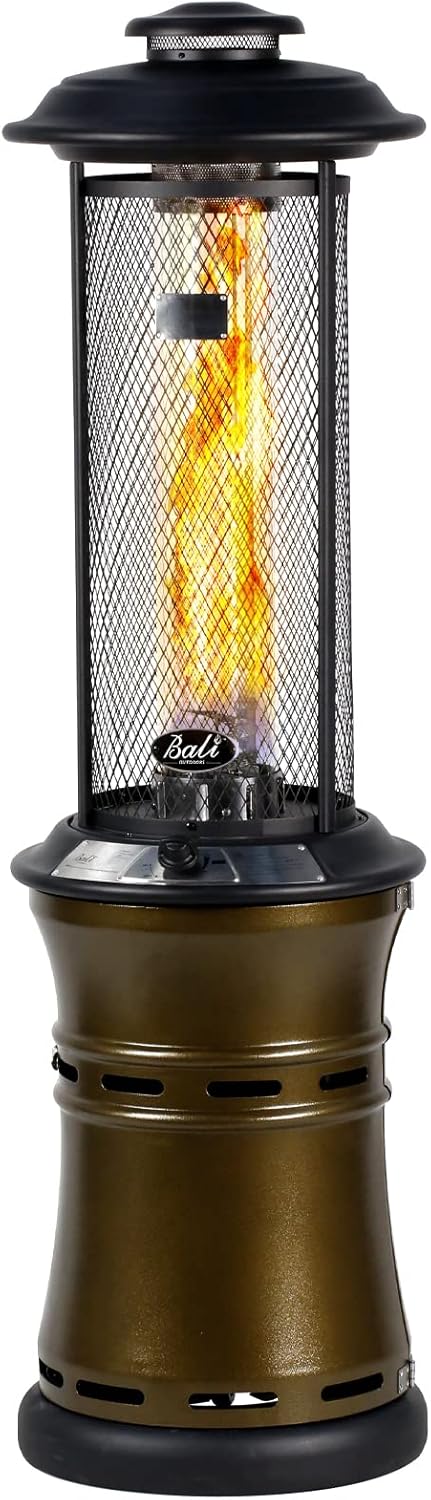BALI OUTDOORS Gas Patio Heater - Floor-Standing Outdoor Commercial Heater, Round Dancing Flame, Wheels, Glass Tube, Suitable For Balcony, Veranda, BBQ Party