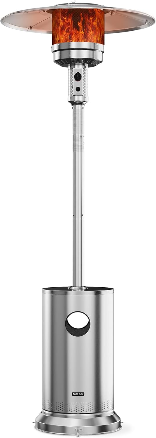 EAST OAK 50,000 BTU Patio Heater for Outdoor Use With Double-Layer Stainless Steel Burner, Round Table Design and Wheels, Outdoor Patio Heater for Home and Commercial, Stainless Steel