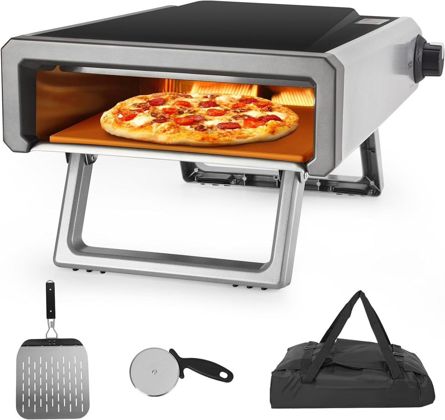 Pizza Oven, 12" Pizza Oven Outdoor, Portable Gas Pizza Maker for Outside, Camping, Stainless Steel Outdoor Cooking Pizza Maker Countertop With Accessories Kit Ideal for Kitchen and Party Cooking