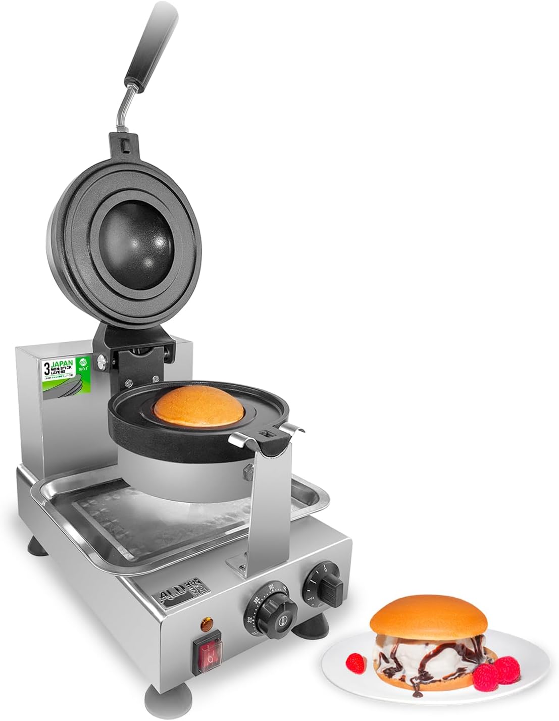 ALDKitchen Commercial Electric Gelato Panini Maker | Perfect for Ice Cream Buns | 110V