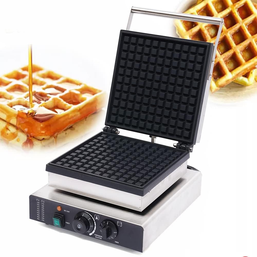 Commercial Waffle Maker, Nonstick 2000W Electric Waffle Machine Stainless Steel Temperature and Time Control Rectangle Belgian Waffle Maker Suitable for Bakeries Snack Bar Family