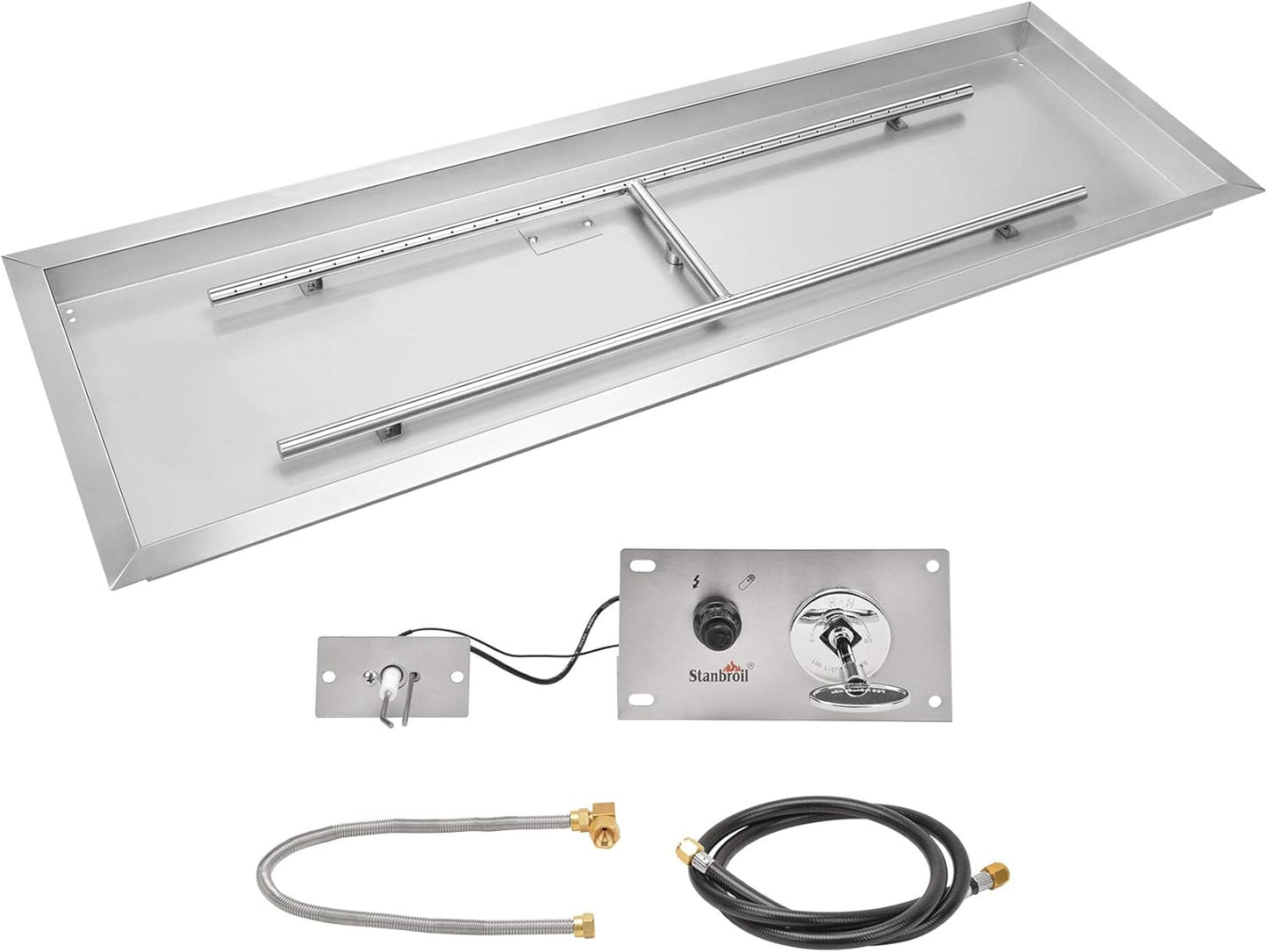 Stanbroil 48 x 14 inch Rectangle Fire Pit Kit with Spark Ignition, Drop-in Natural Gas Firepit Burner for DIY Fire Table Outside Patio Backyard Balcony, Natural Gas Version, 185,000 BTU Max