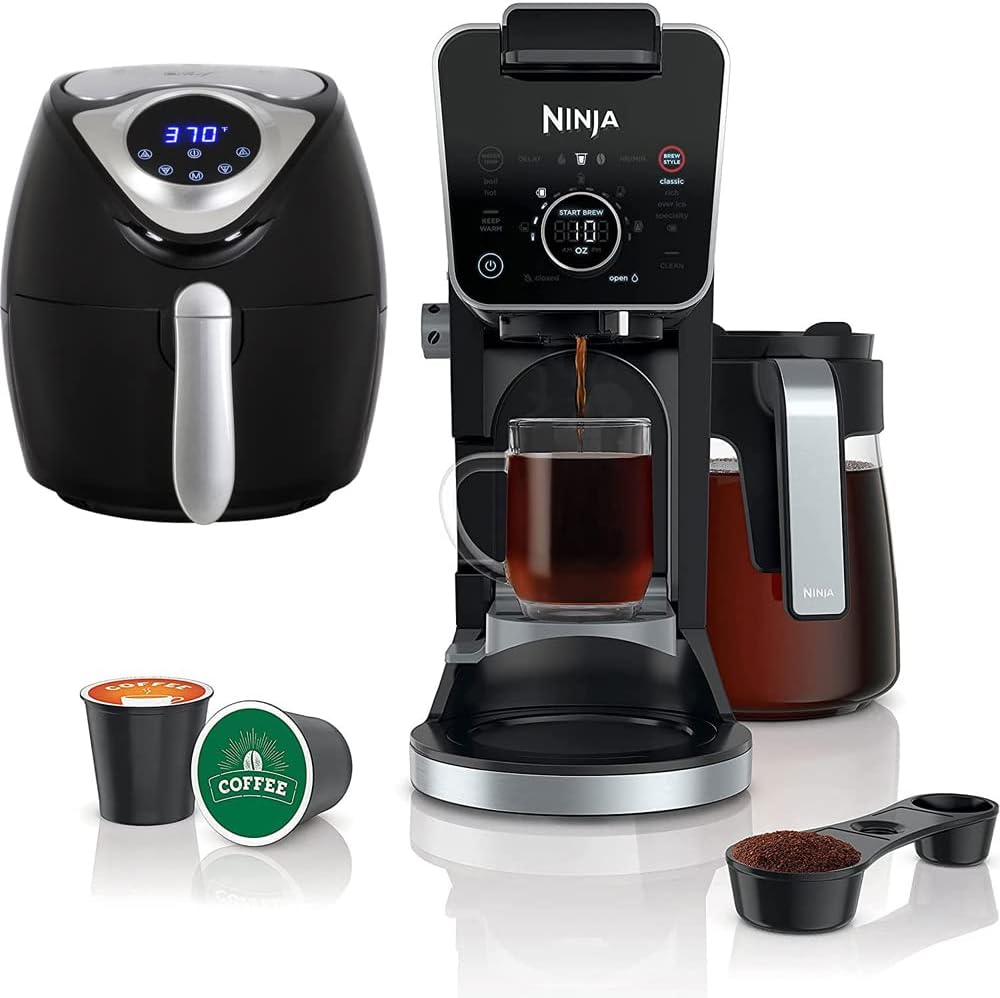 Ninja CFP301 DualBrew Pro Specialty 12-Cup Drip Coffee Maker (Renewed) Bundle with Deco Chef 3.7QT Electric Oil-Free Digital Air Fryer for Healthy Frying