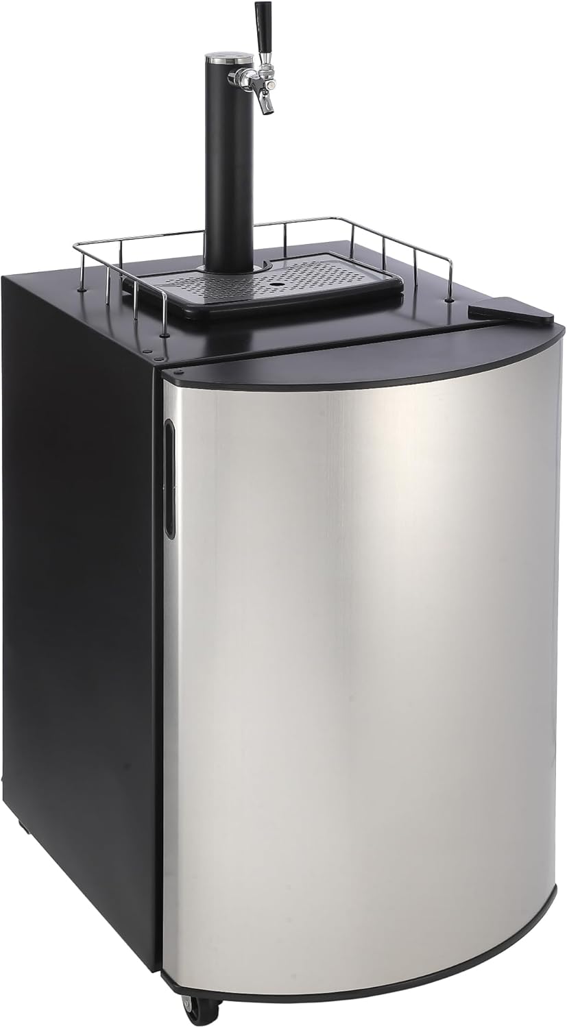 Beer Kegerator,Draft Beer Dispenser, Full Size Stainless Steel Keg Refrigerator With Drip Tray, Fits 1/2 Keg, 1/4 Pony Keg, (2) 1/6 Kegs,32°F- 50°F Temperature Control, 128L