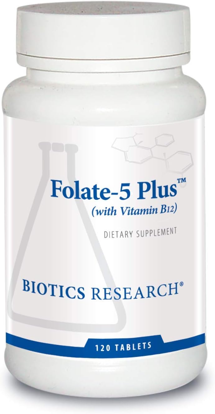 Biotics Research Folate 5 Plus High Potency Folate with B12, Methyl Support, 5 Milligram Natural and Whole Food Form of Folate, 18mcg B12, Pregnancy Nutrition, Energy Support, Healthy Skin, 120 tabs