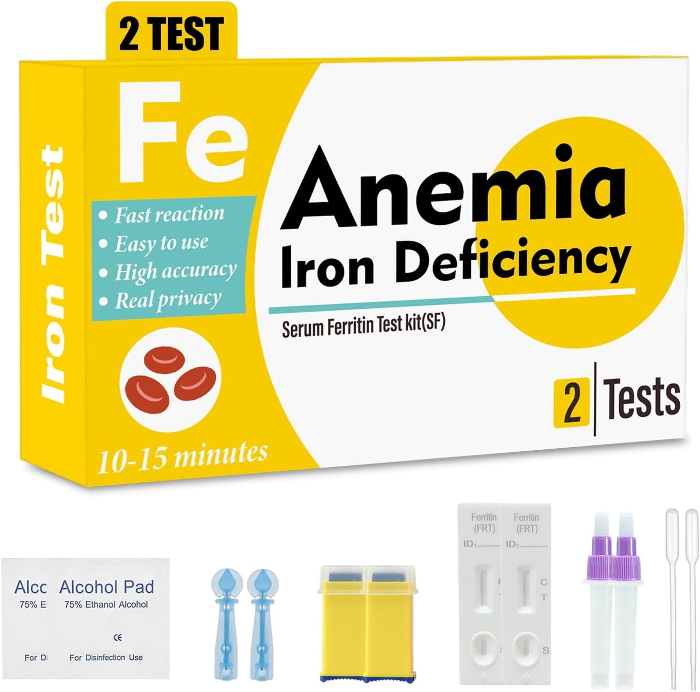 Iron Deficiency Test Kit \u2013 2 - Pack, at - Home Iron Test Kit for Anemia, for Quick Response and Accurate Results. Suitable for Both.