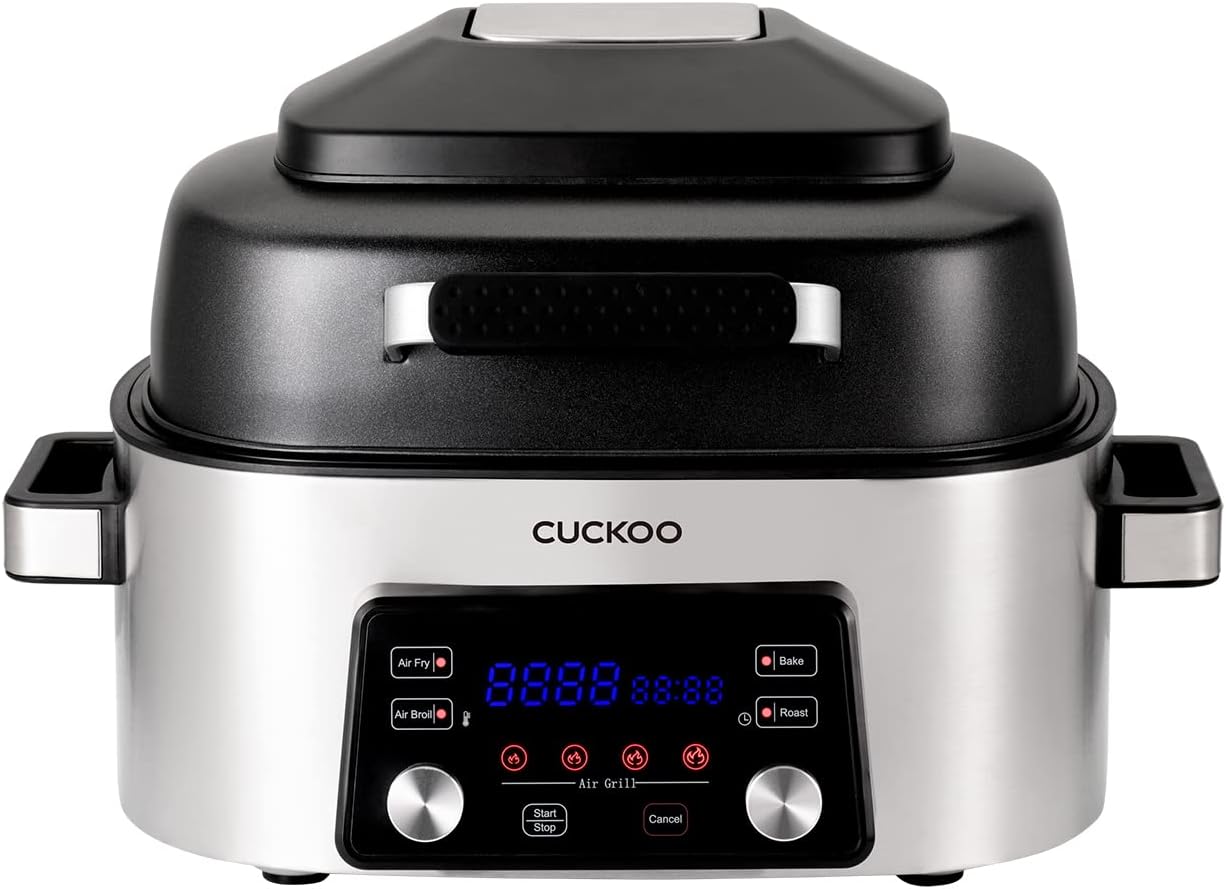 CUCKOO CAFG-A0601S Countertop Air Grill | Air Grill, Air Fry, Roast, Bake & Broil, Easy to Clean, Dishwasher Safe Accessories, Recipe Book Included, Stainless Steel
