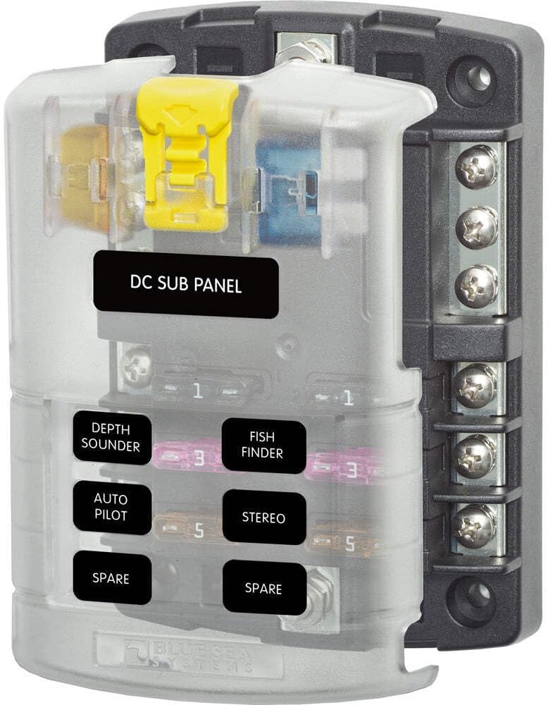 Blue Sea Systems Fuse Block, ATC, 6 Ckt, w/Neg BusCvr