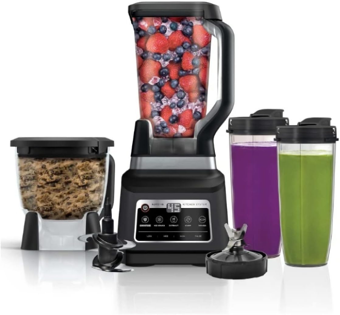 Ninja Pro Plus Kitchen System Blender, 1400W, 5 in1: Smoothies, Chop, Dough, Auto IQ, 72oz Blender Pitcher, 64oz Processor Bowl, 2x32oz Cups (BN805A)