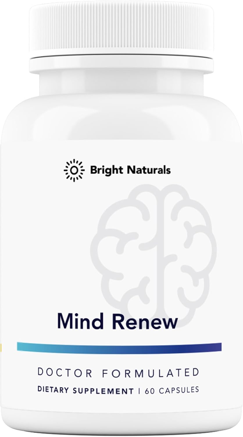 Bright Naturals Mind Renew - Brain Supplement Supports Memory, Focus, and Cognition - with Lion's Mane and Ginkgo Biloba Extract - Made in The USA, 60 Capsules