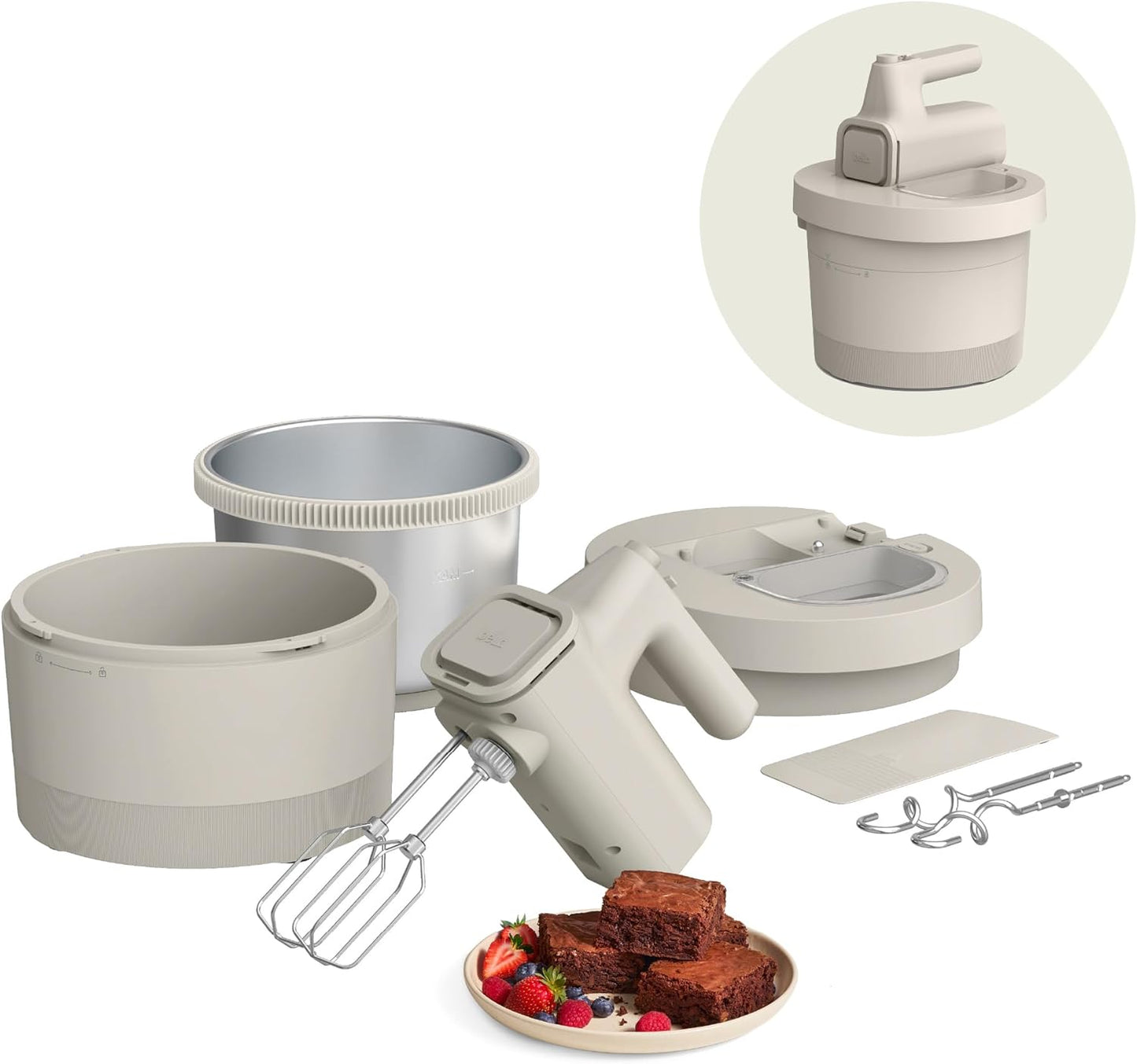 bella 3.5 Qt Hand Blender & Stand Mixer, 2 in 1 Electric Mixer with Bowl, Dough Hook, Whisk & Egg Beater, Multifunctional Handheld Blender & Mixer for Baking, 200 Watt, Oatmilk