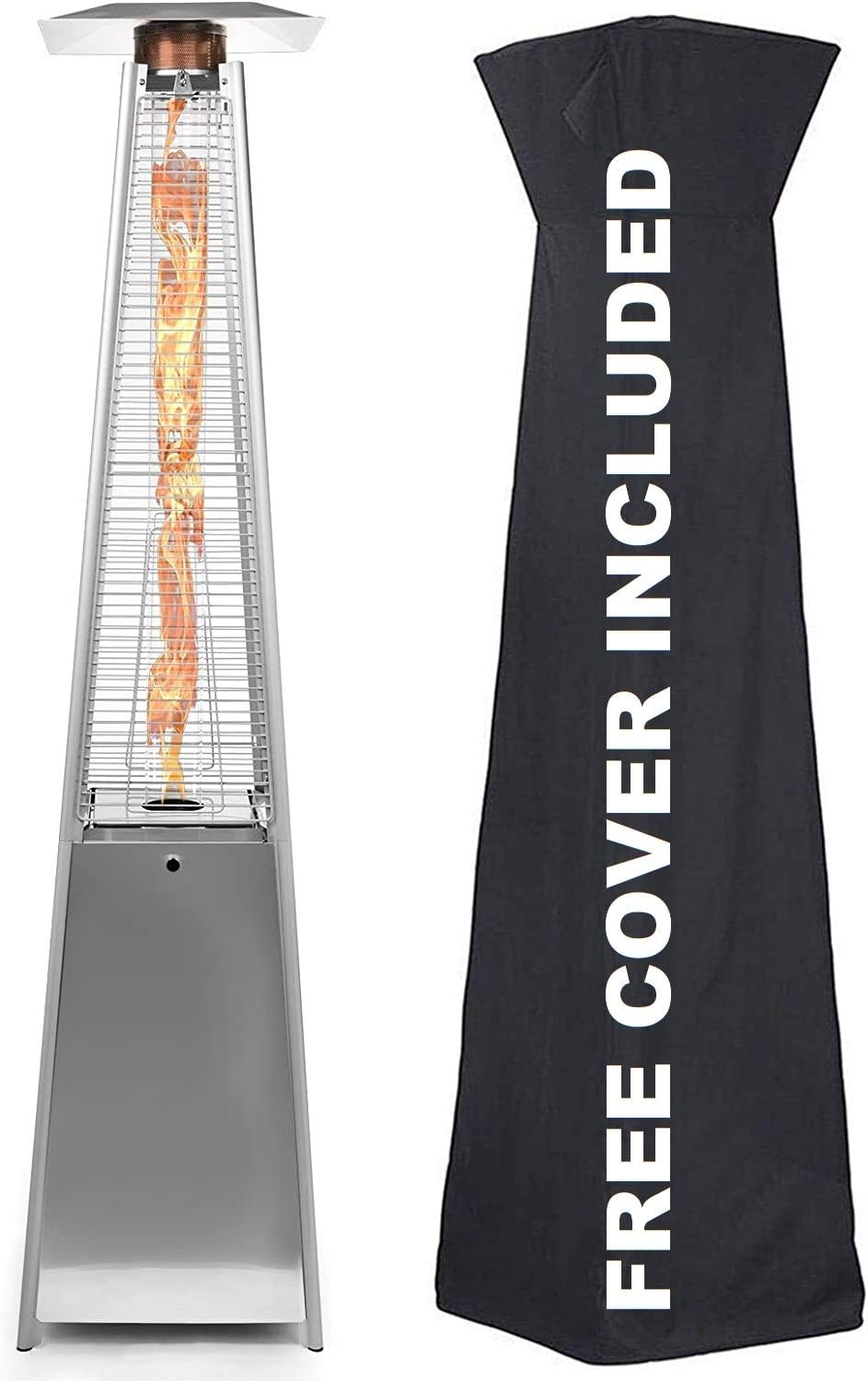 Avenlur Pyramid Propane Heater - 48,000 Btu, Portable, Outdoor & Patio Heater, Stainless Steel, With Wheels & Protective Cover