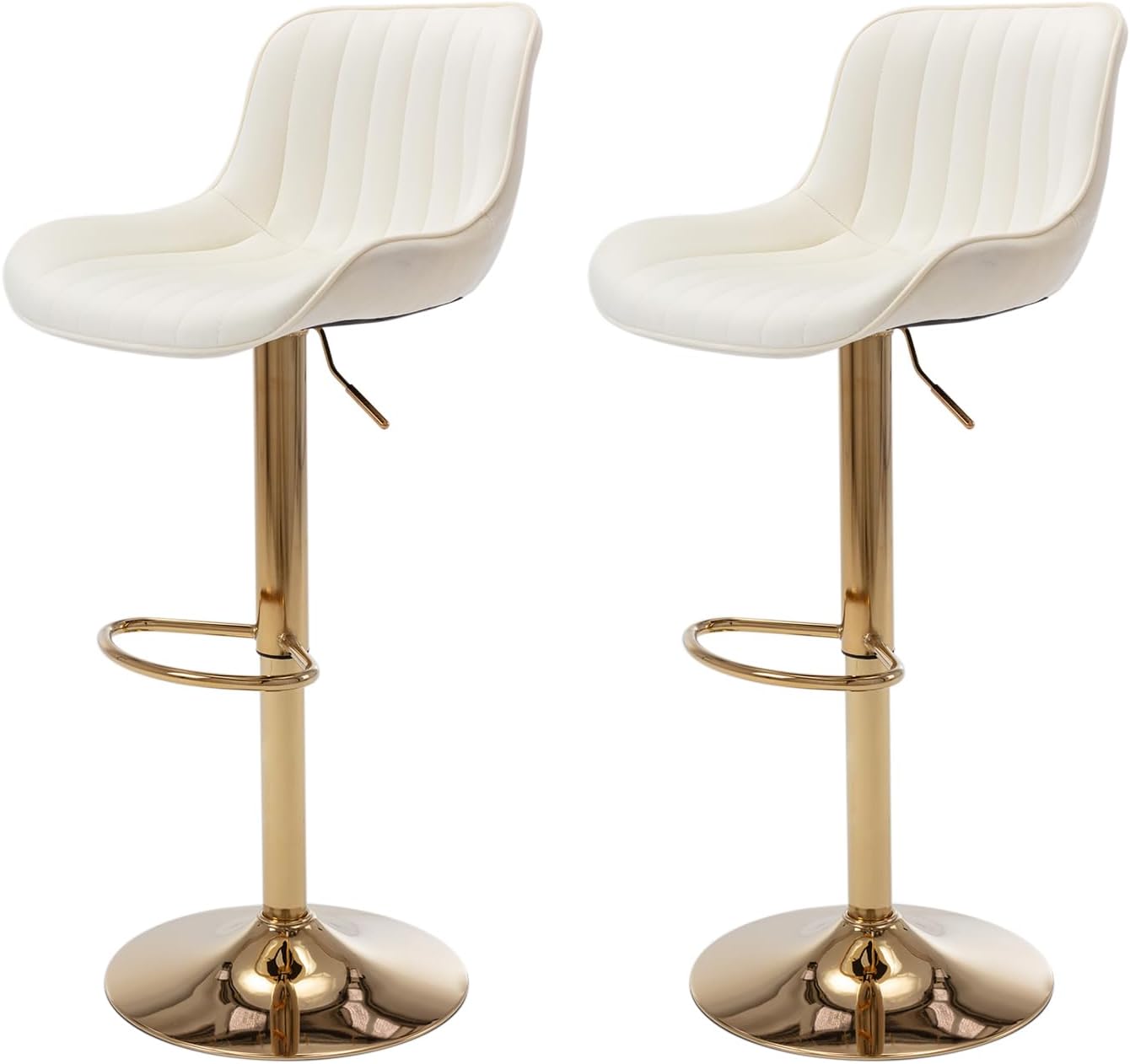 ECHINGLE Velvet Bar Stools Set of 2 - Swivel Counter Height Barstools with Back & Adjustable Height, Modern Gold Kitchen Island Stools for Bar, Armless Pub Stools, Soft Beige Upholstered Seating