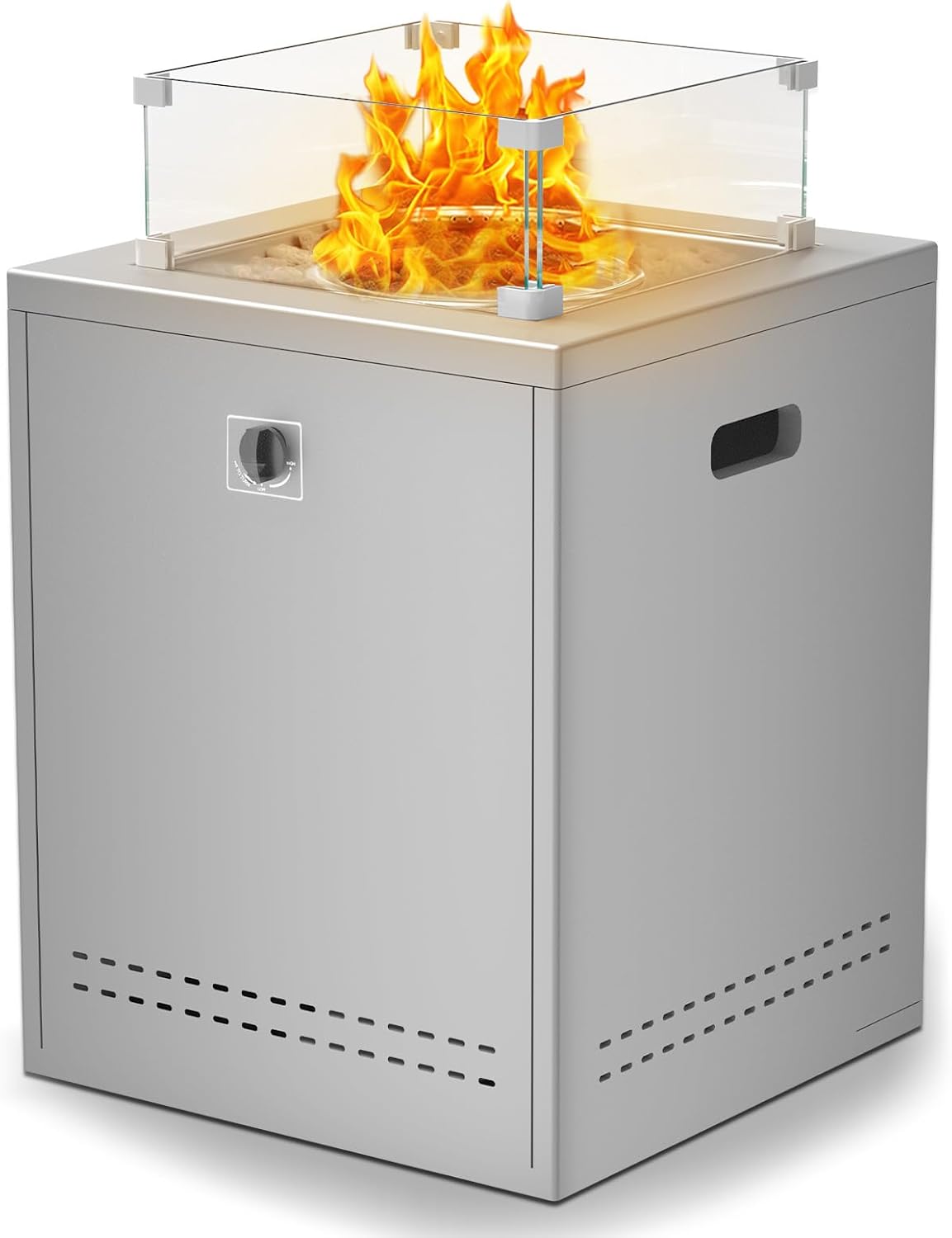 ZAFRO 20" Square Propane Fire Pit Table With Lava Rock\/Windshield for 20lbs Gas Tanks, Outdoor for Camping\/Courtyard\/Garden, Grey