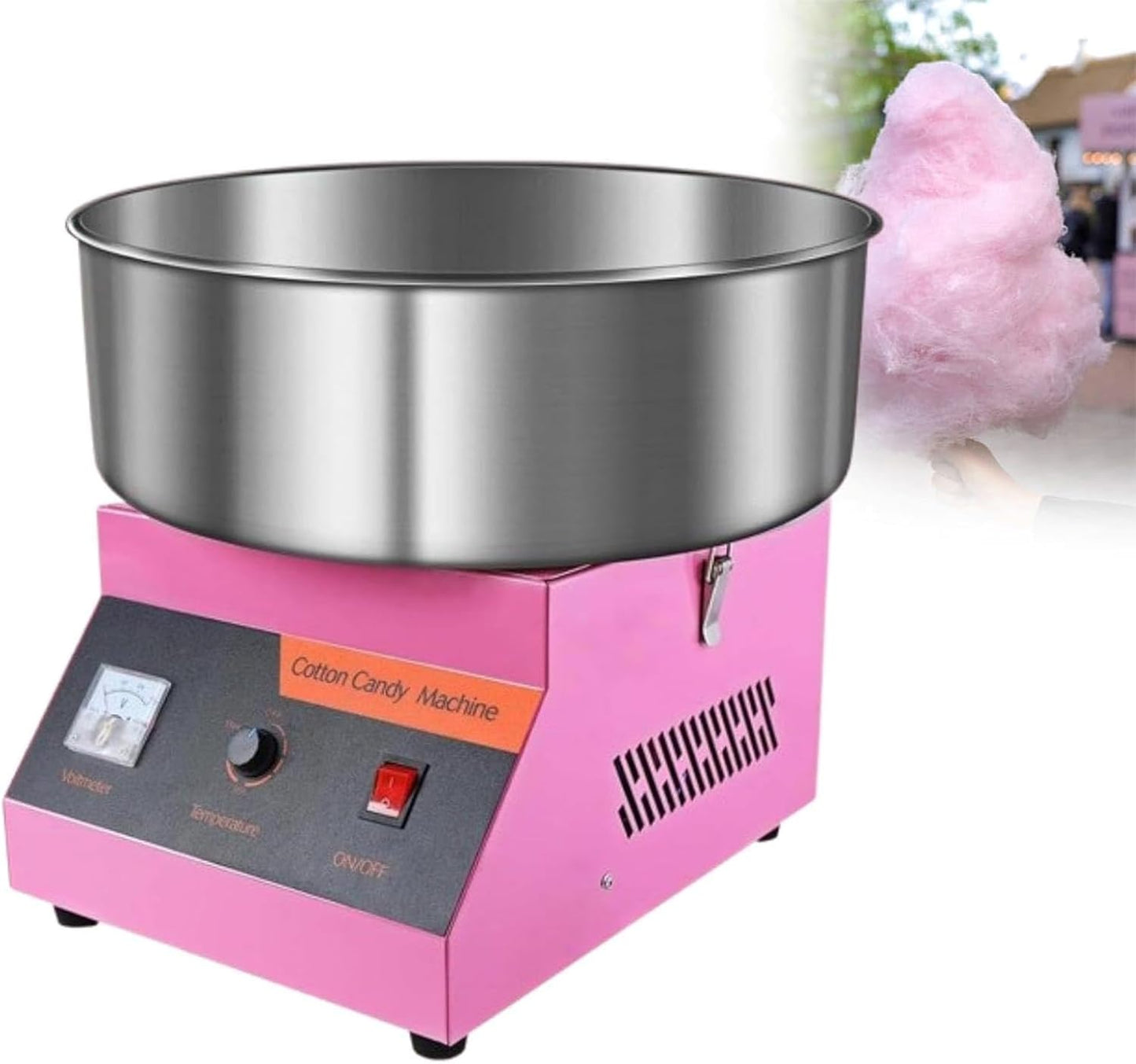 TsoLay 1000W Candy Floss Machine, Commercial Cotton Candy Machine with Stainless Steel Bowl, Pink Candy Floss Maker, Low Noise, Fast Heating, for Parties, Festivals, Events, Home or Business Use