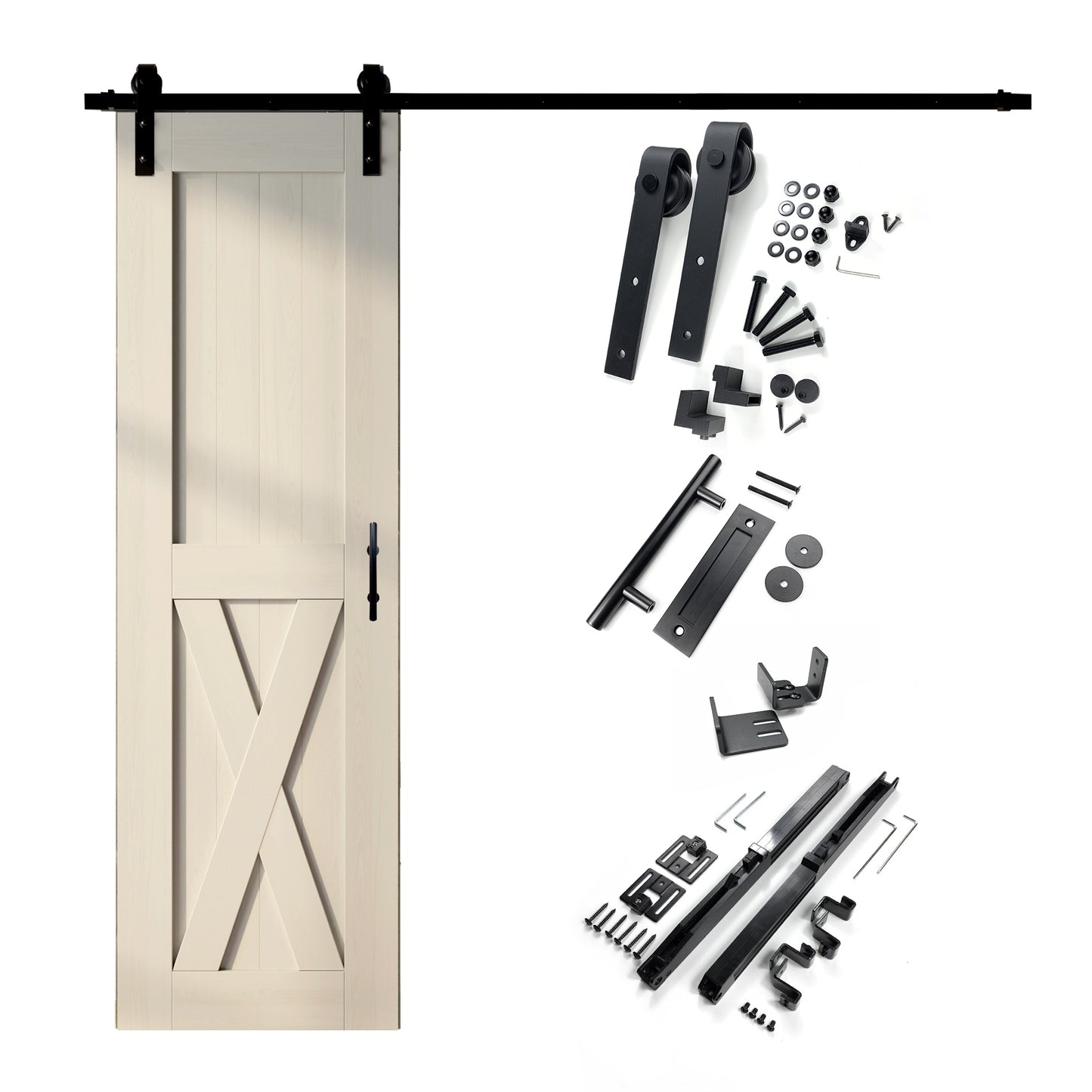 HOMACER 28-in x 84-in Tinsmith Gray X-frame Pine Wood Solid core Single Barn Door (Hardware Included)