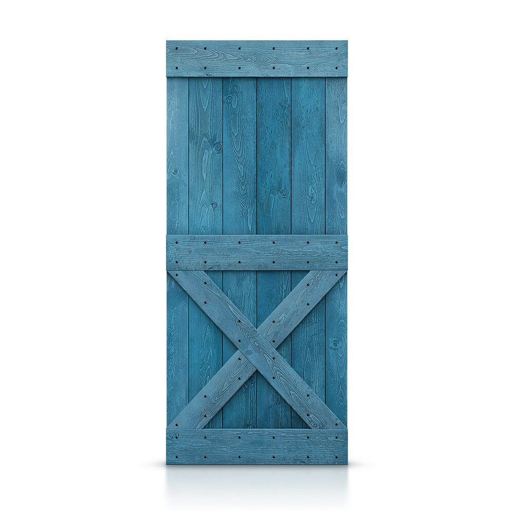 CALHOME 42-in x 84-in Ocean blue Pine Wood Solid core Single Barn Door (Hardware Not Included)