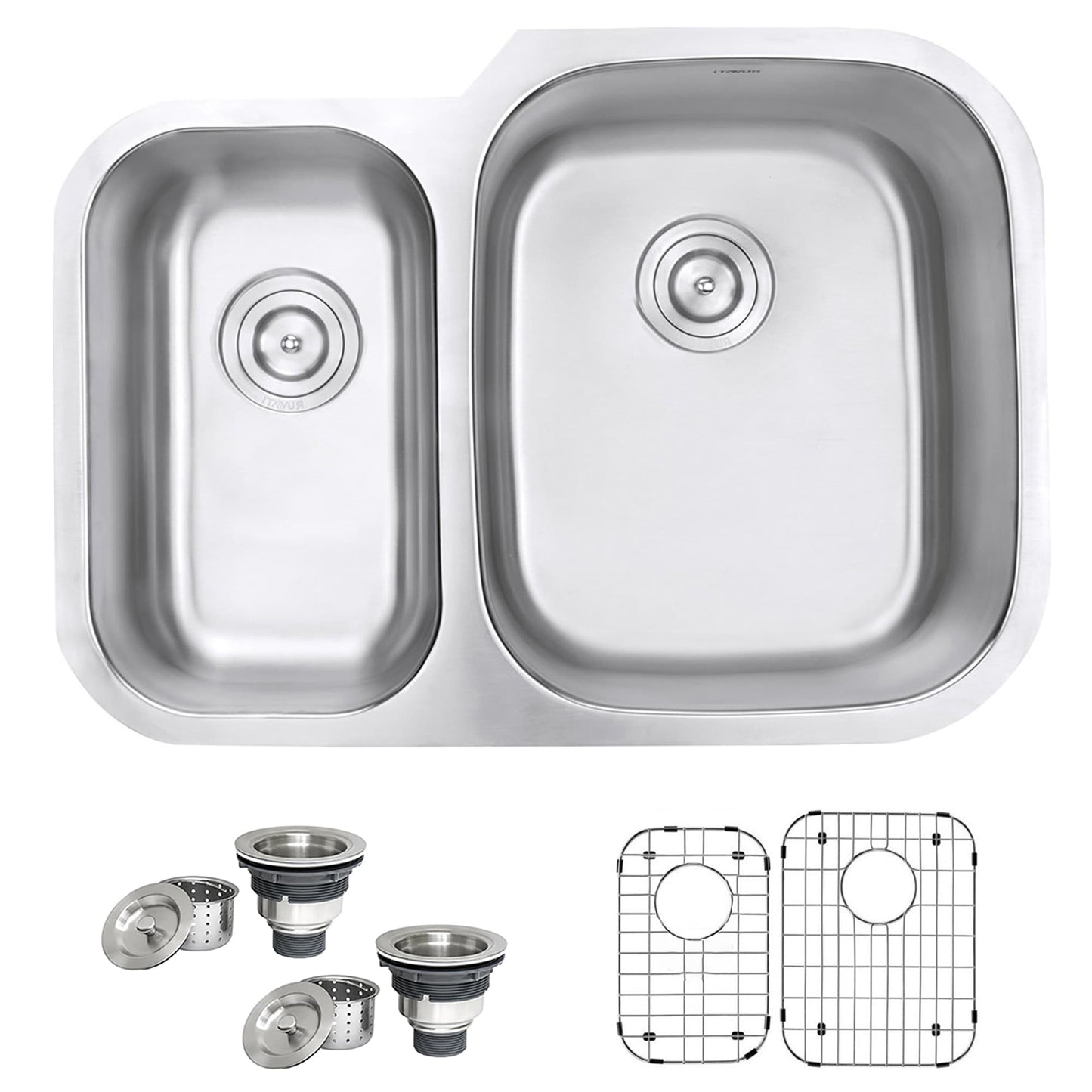 Ruvati Parmi Undermount 29.5-in x 21-in Stainless steel Double offset bowl 16 -Gauge Kitchen Sink