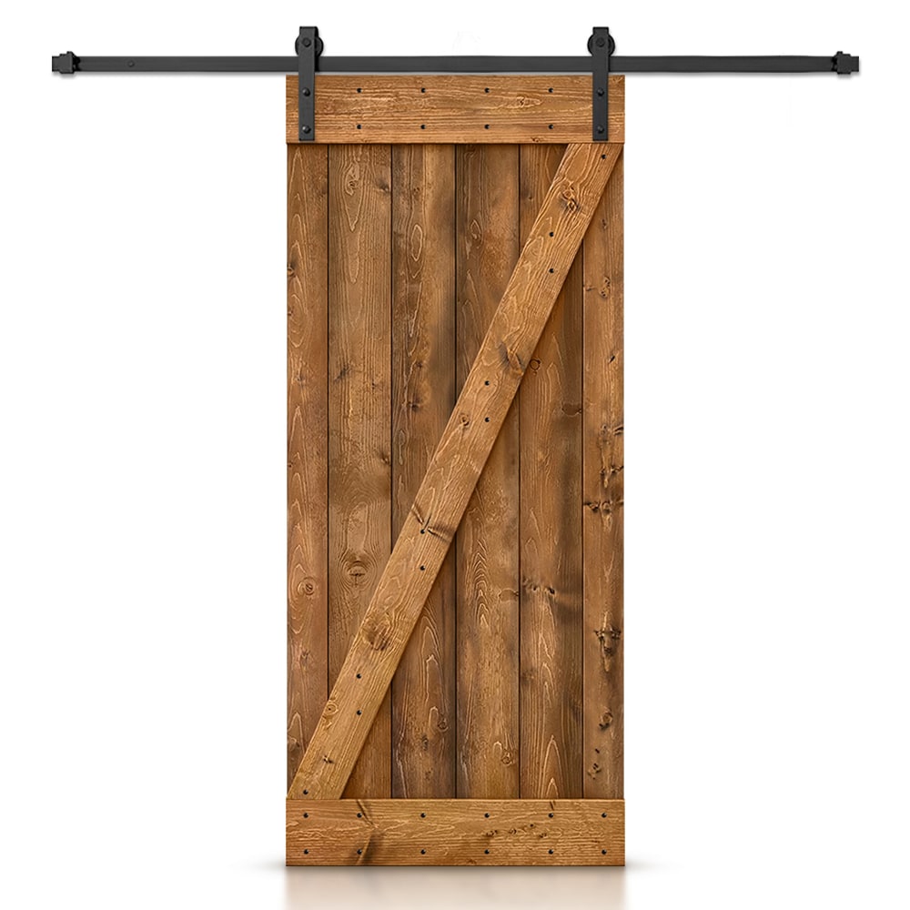 CALHOME 36-in x 84-in Walnut Pine Wood Solid core Single Barn Door (Hardware Included)
