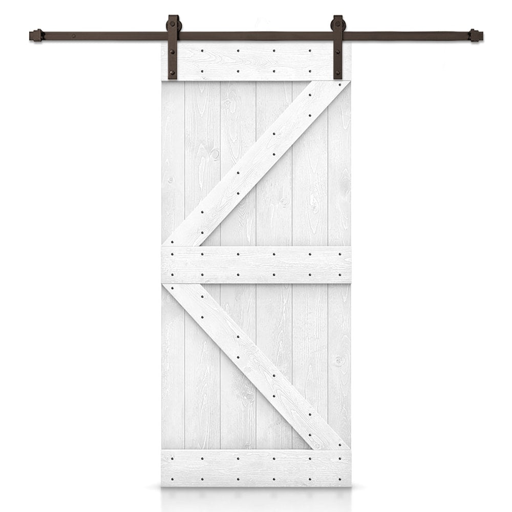 CALHOME 34-in x 84-in Light Cream Knotty pine Wood Solid core Single Barn Door (Hardware Included)