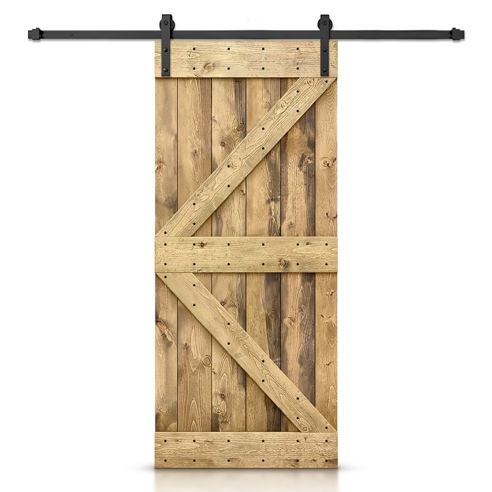 CALHOME 44-in x 84-in Weather Oak Knotty pine Wood Solid core Single Barn Door (Hardware Included)