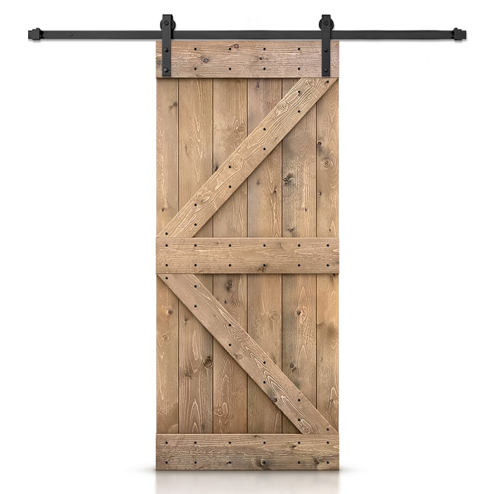 CALHOME 44-in x 84-in Light Brown Knotty pine Wood Solid core Single Barn Door (Hardware Included)