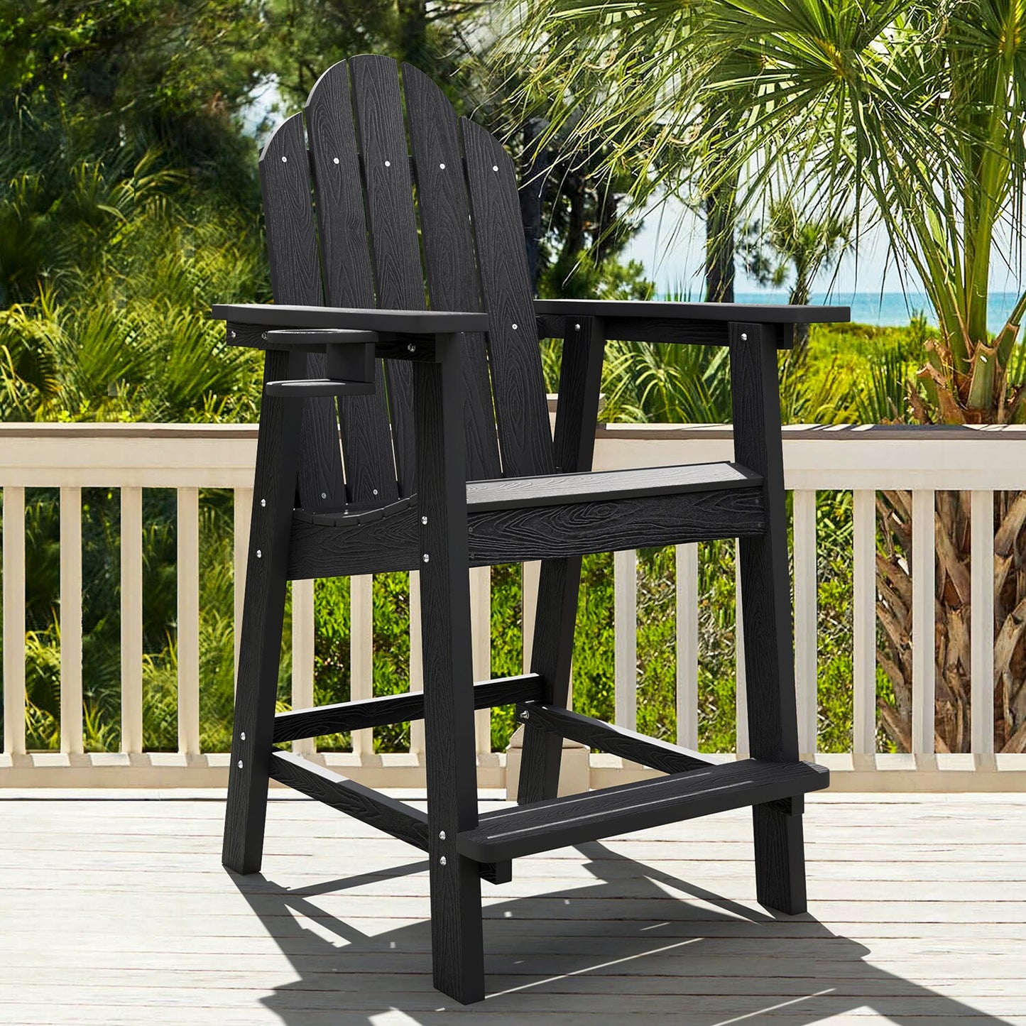 LUE BONA The Adirondack Black Plastic Frame Stationary Adirondack Chair with Slat Seat