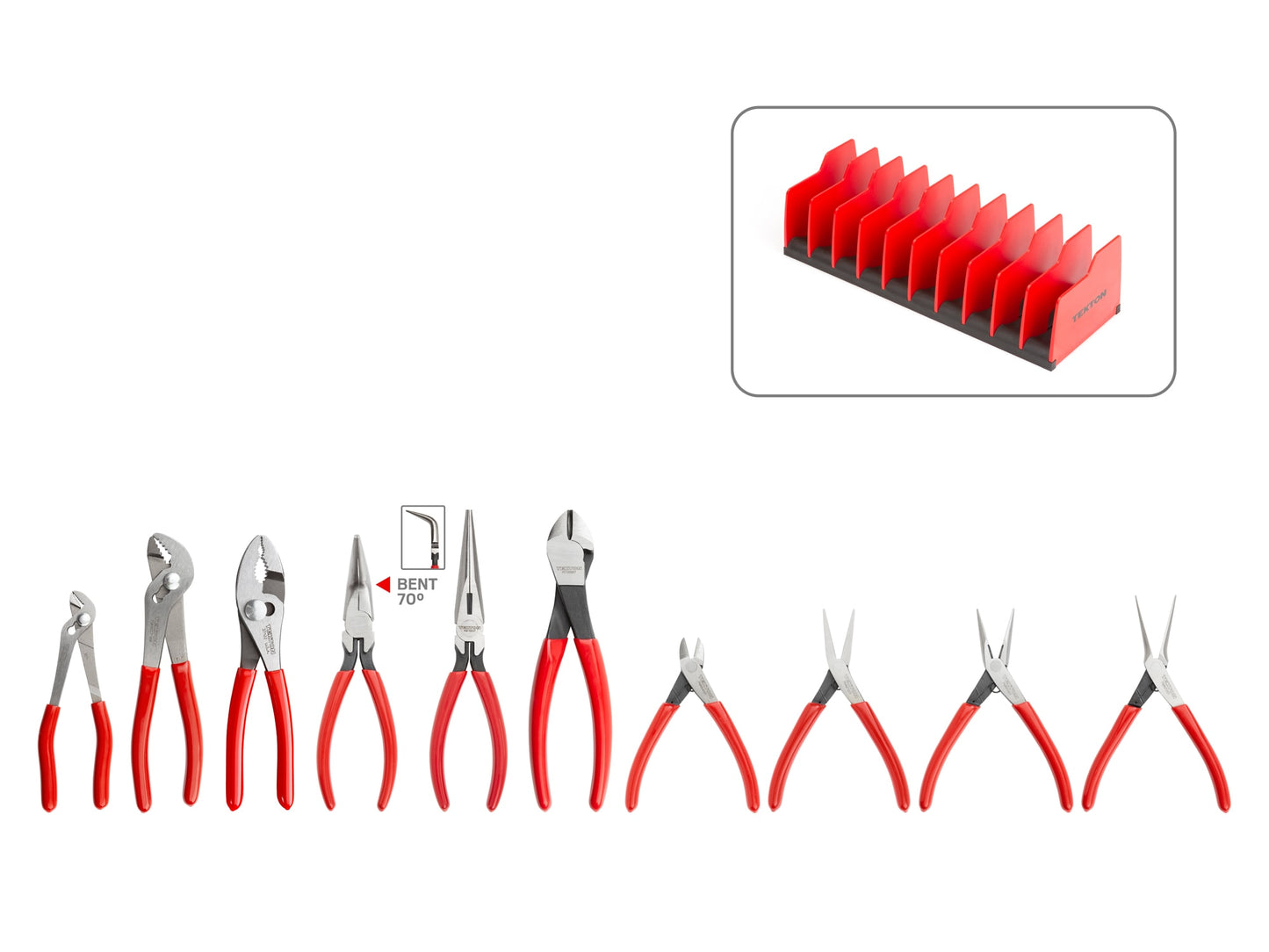 TEKTON 10-Pack Automotive Plier Set, Multiple Colors/Finishes, Gray, Slip Joint, Groove Joint, Diagonal, Needle Nose, Bent Nose, Long Nose, Flat Nose PLR99204