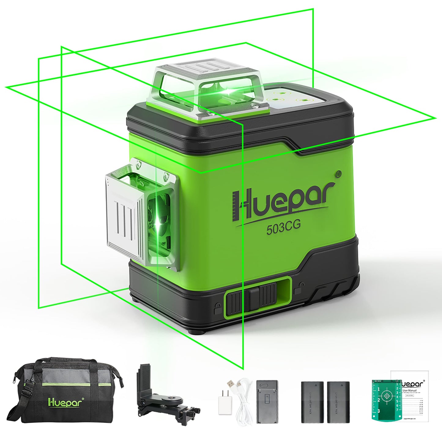 Huepar 200-ft Green Self-Leveling Cross-line Laser Level 503CG