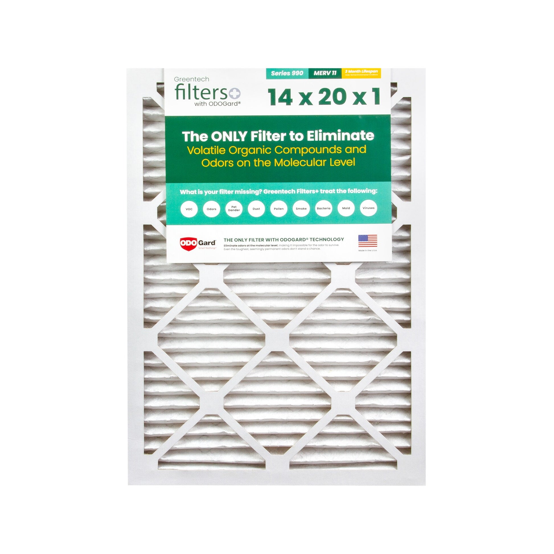 GreenTech Environmental Greentech Filter 990 14x20x1 24CASE - Non-HEPA Air Purifier Filter for Commercial Use - Removes Dust, Odors, Particulates, Pet Dander, Mold, Pollen 1X6381