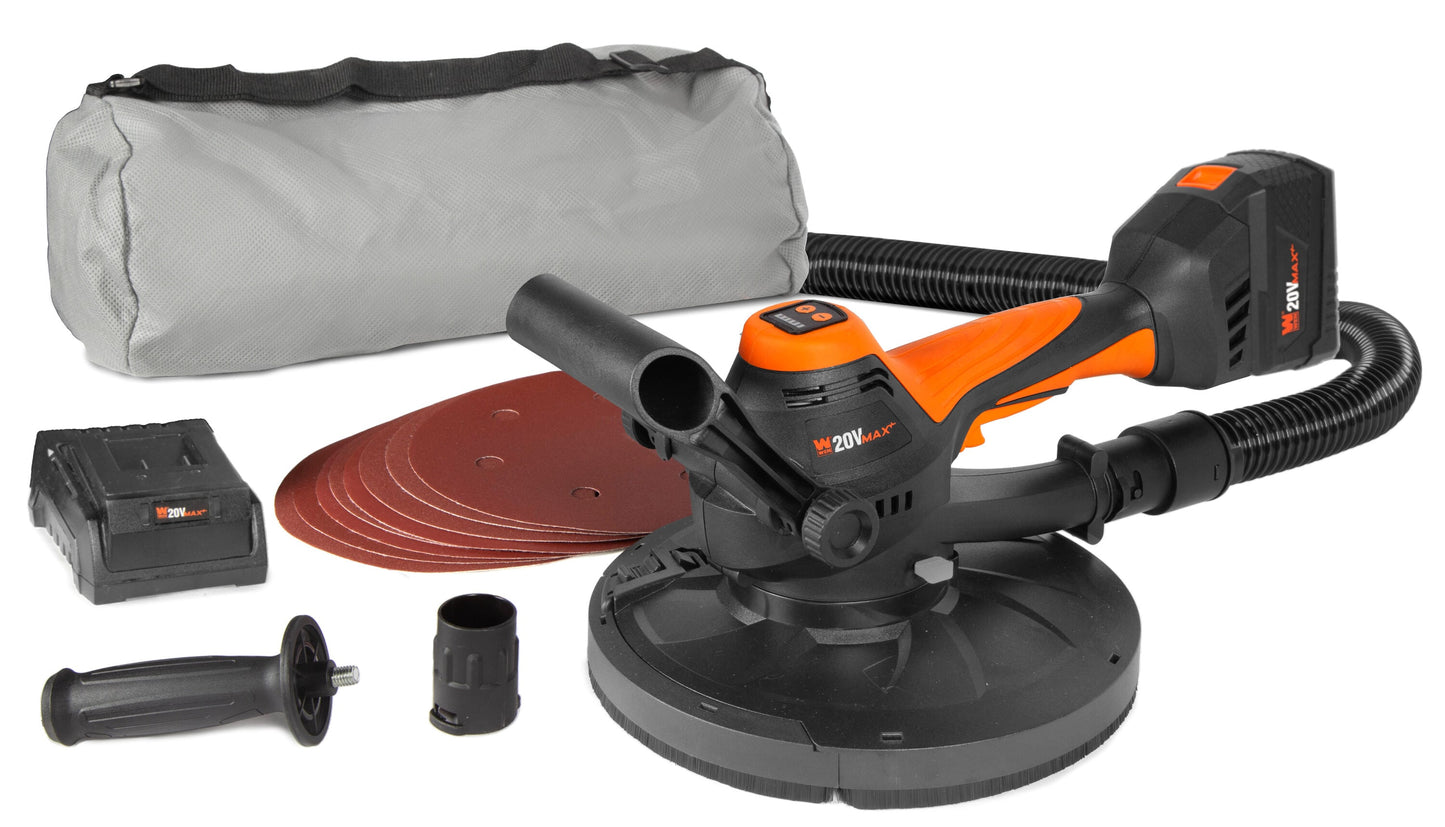 WEN 20-Volt Brushless Cordless Variable Speed Drywall Sander with Dust Management (Battery Included) 20408