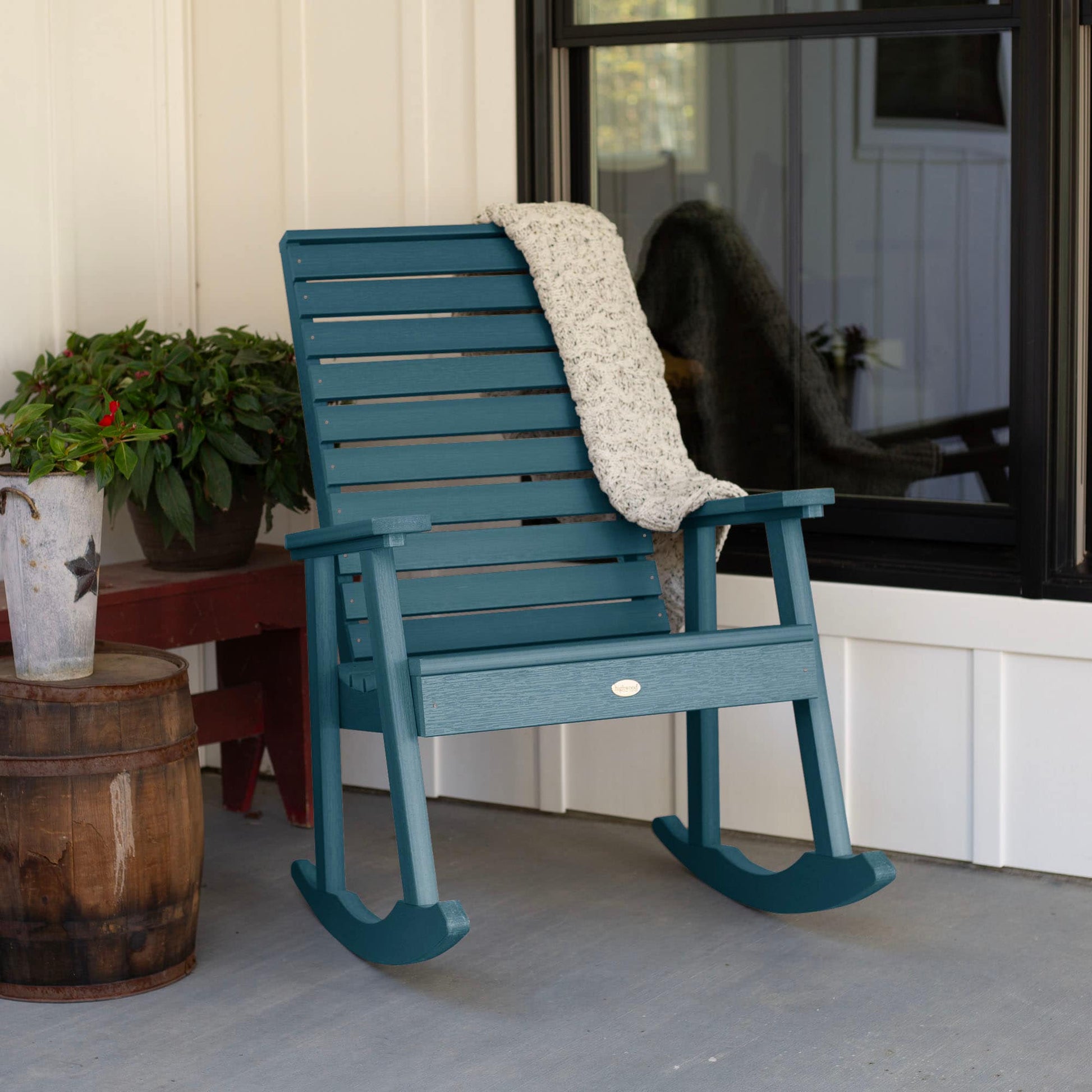 highwood Weatherly Nantucket Blue Poly-lumber Frame Rocking Chair with Slat Seat