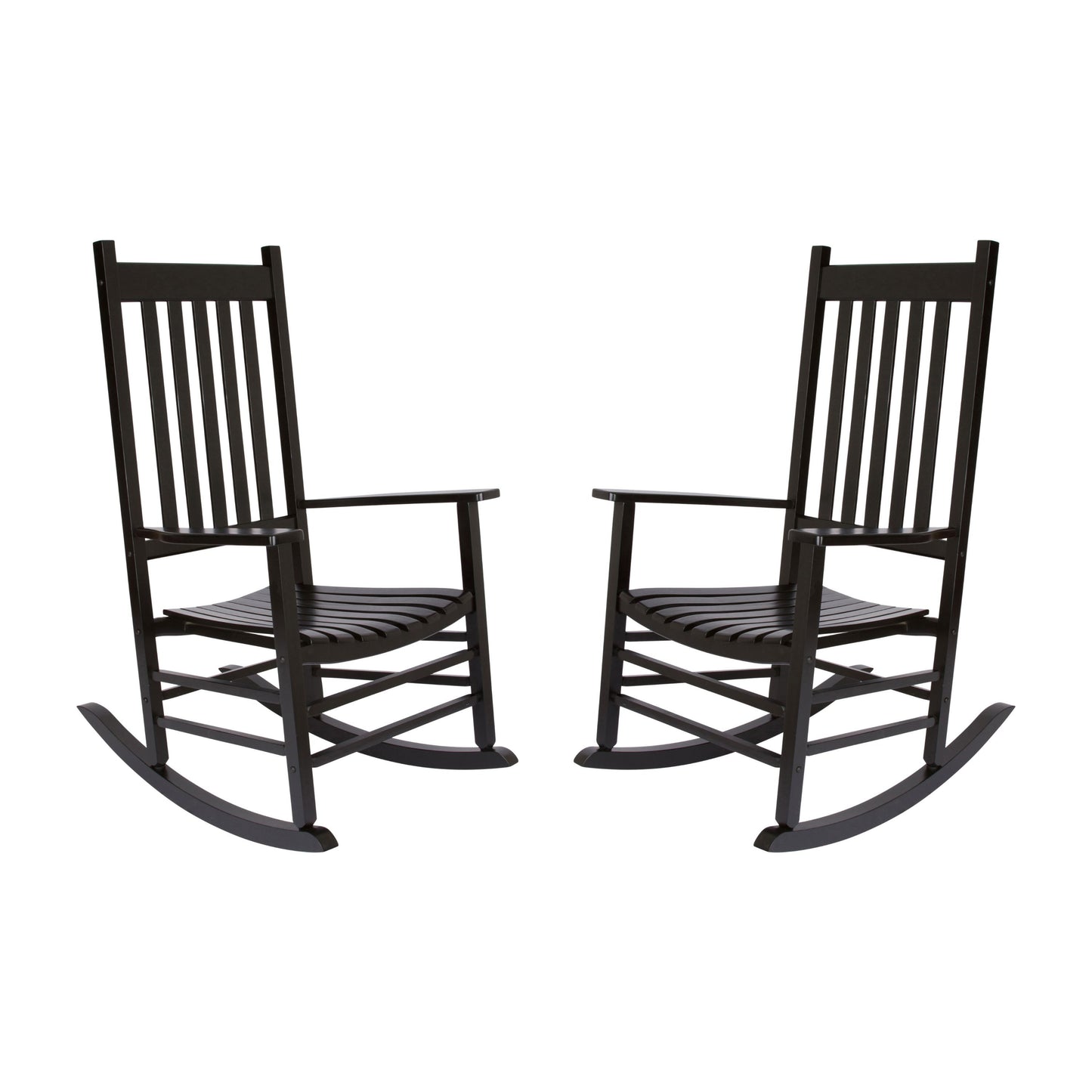 Shine Company Set of 2 Black Wood Frame Rocking Chair with Slat Seat