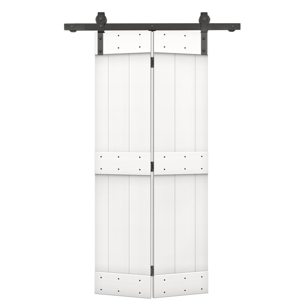 CALHOME 38-in x 84-in Pure White Mid-Bar Pine Wood Solid core Single bifold Barn Door (Hardware Included)