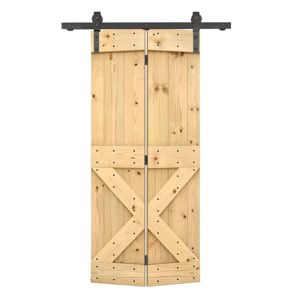 CALHOME 20-in x 84-in Unfinished Unfinished X-frame Pine Wood Solid core Single bifold Barn Door (Hardware Included)