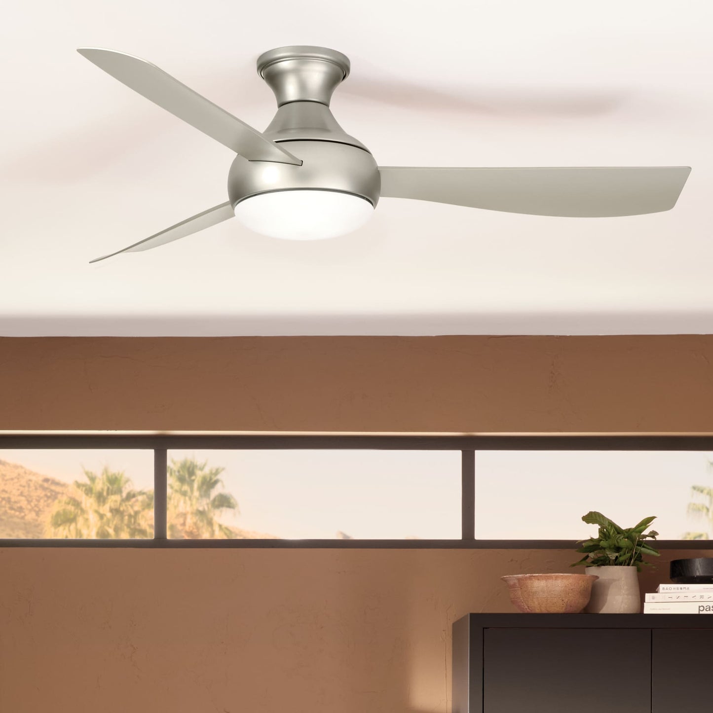 Kichler Ample 54-in Integrated LED Outdoor Downrod or Flush Mount Brushed Nickel with Silver Blades Ceiling Fan With Light - Remote Included ( 3 -Blade )