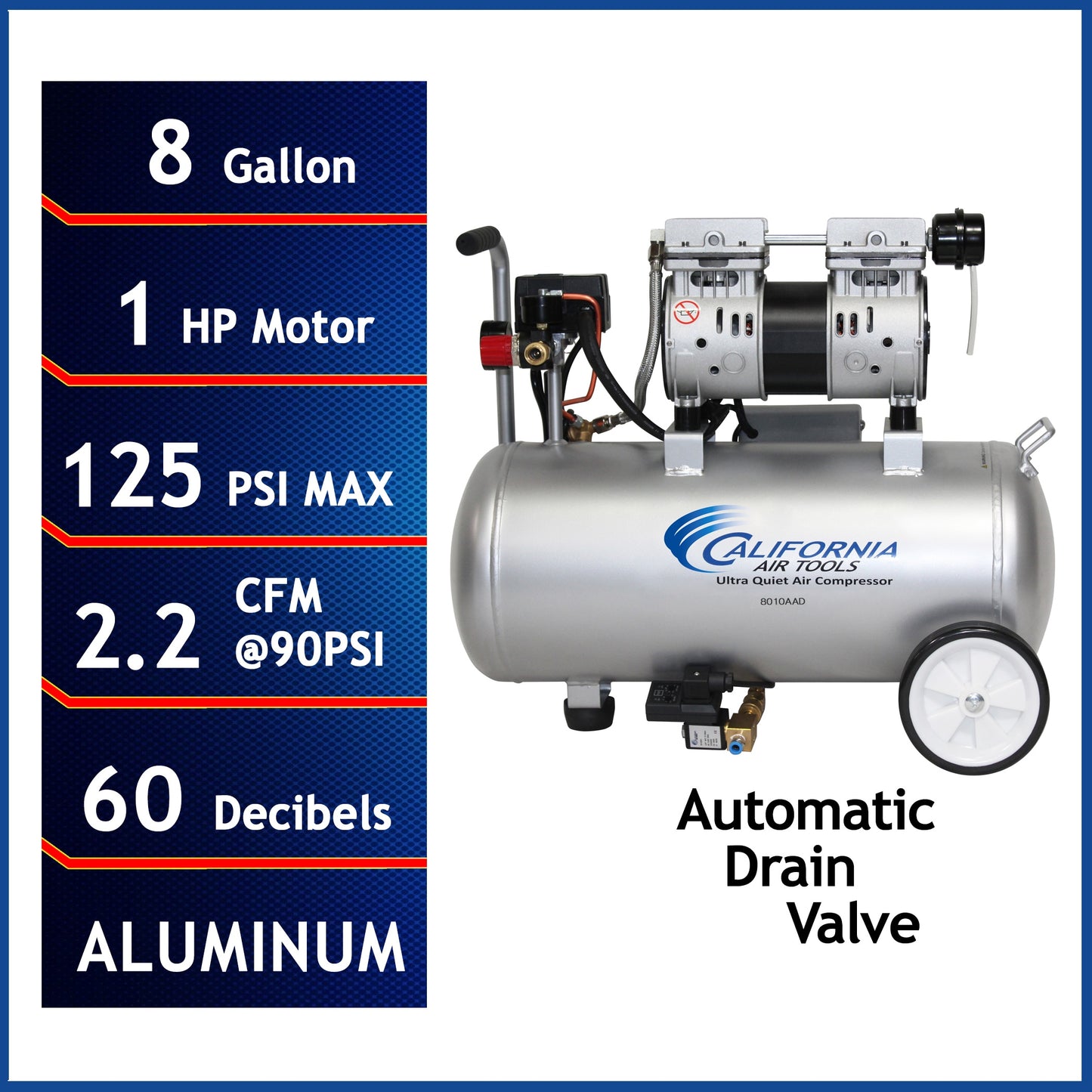 California Air Tools 8-Gallon Stationary Electric 120 PSI Horizontal Air Compressor 8010AAD