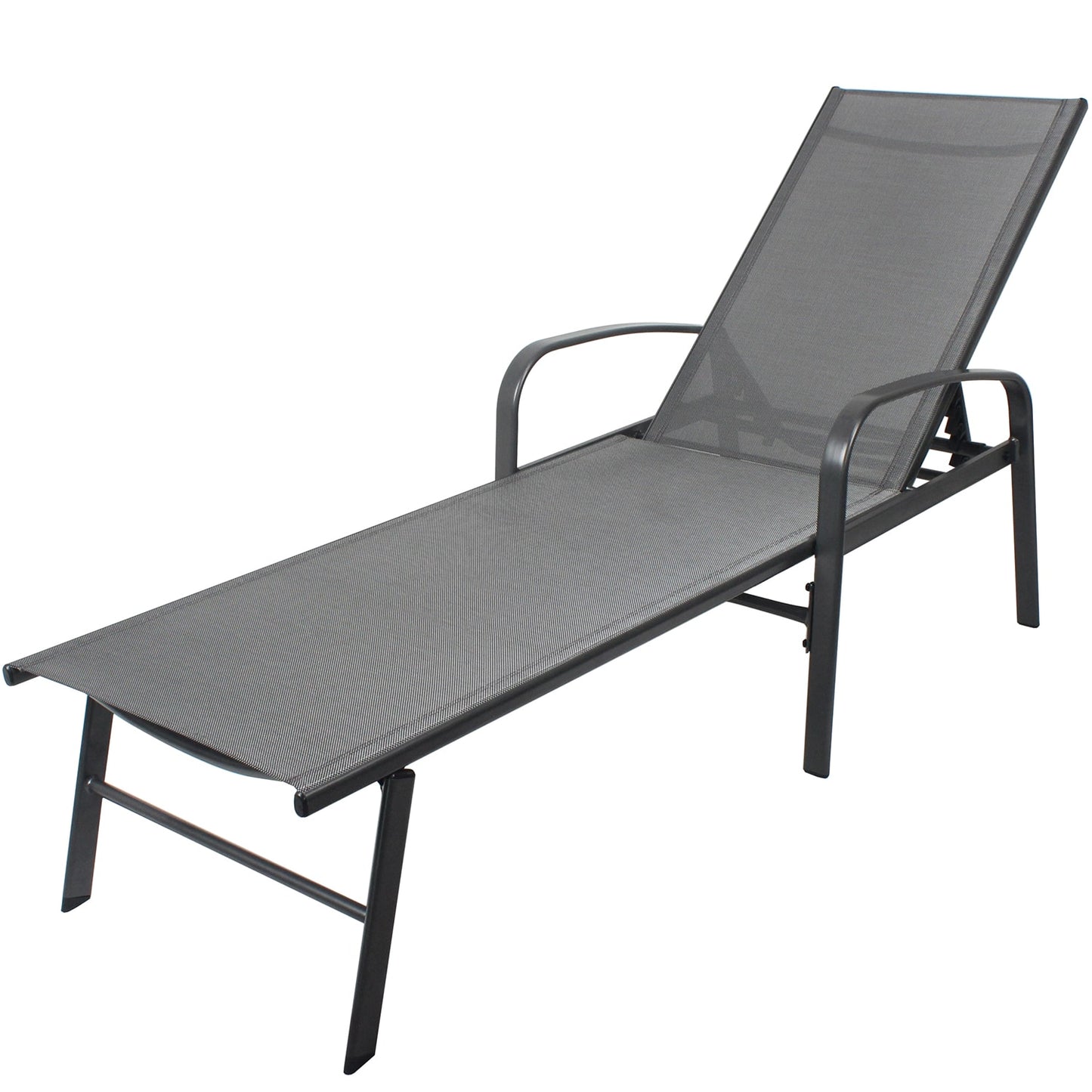 Bybafun Set of 2 Gray Steel Frame Stationary Chaise Lounge Chair with Gray Mesh Seat