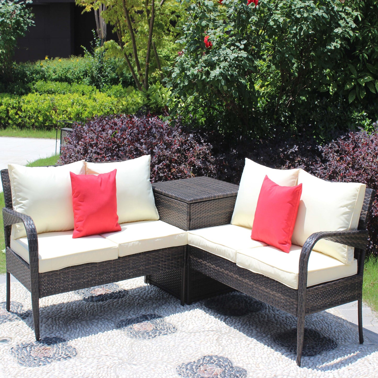 ModernLuxe 3 -Piece Rattan Patio Conversation Set with Off-white Cushions