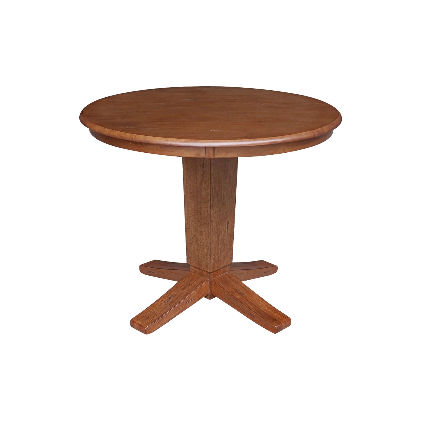 International Concepts Distressed Oak Round Traditional Wood Dining Table, with Distressed Oak Finish and Wood Pedestal Base 36-in L x 29.9-in H