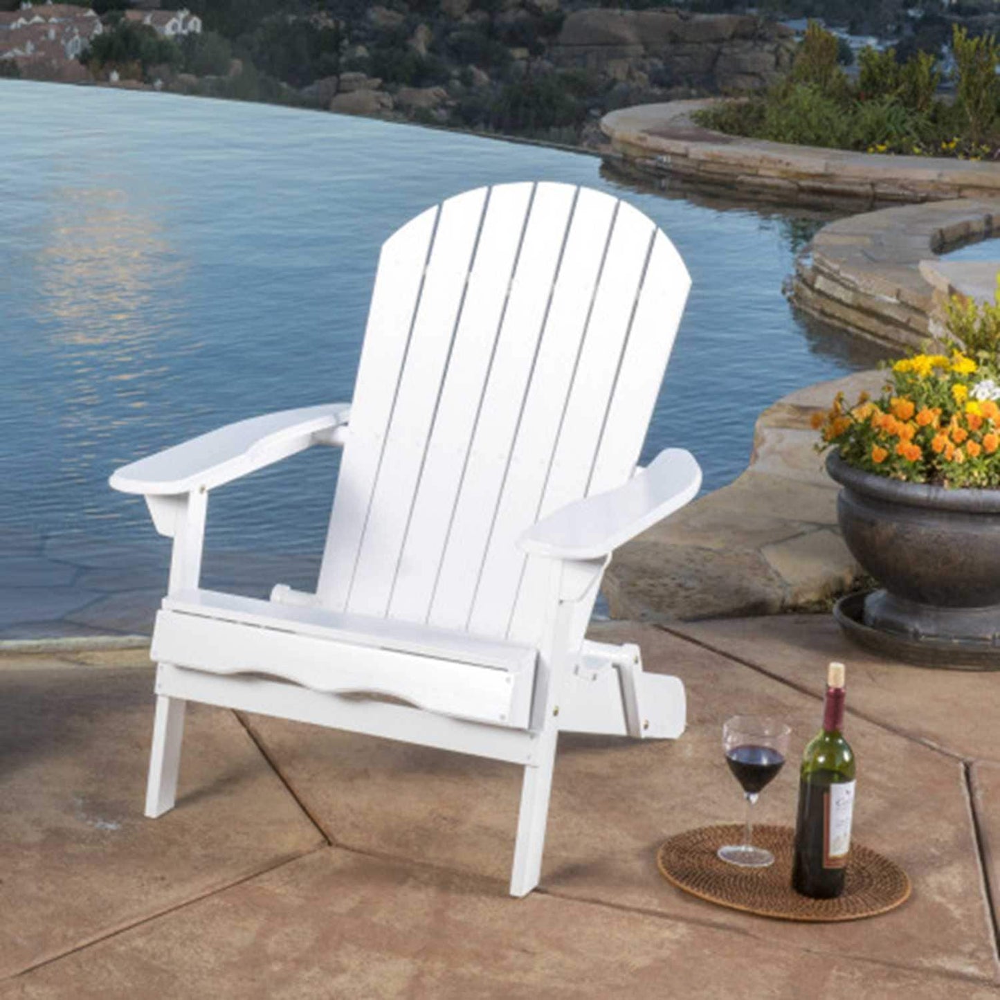 Zeus & Ruta Adirondack Chair White Wood Frame Stationary Adirondack Chair with Slat Seat