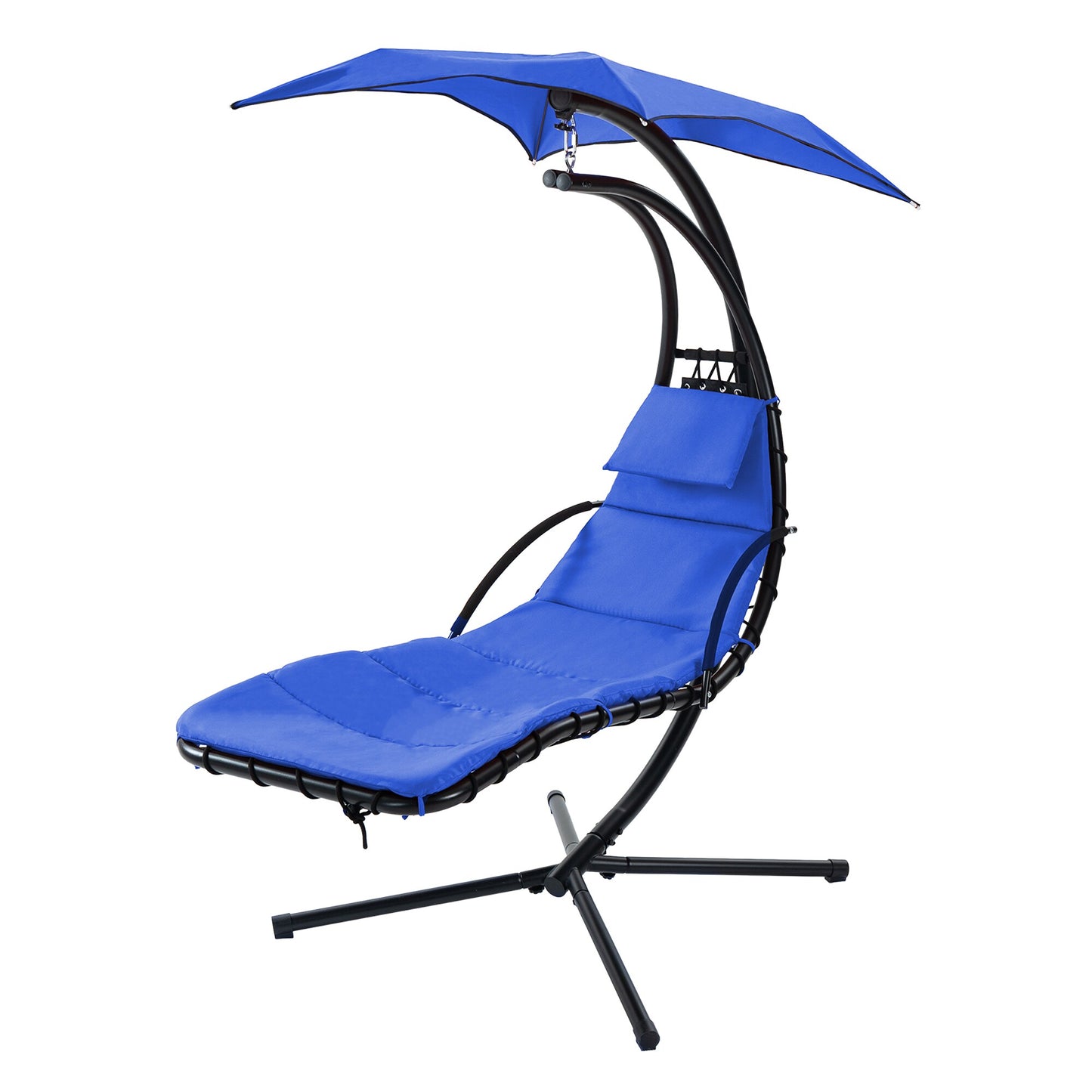 Xspracer PC Navy Blue Metal Frame Hanging Chaise Lounge Chair with Black Cushioned Seat