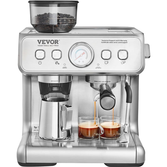 VEVOR 15 Bar Espresso Coffee Maker Semi automatic Stainless steel Programmable Espresso Machine with Drip Tray ( 1 Cup Volume 0.53-1.76 OZ )