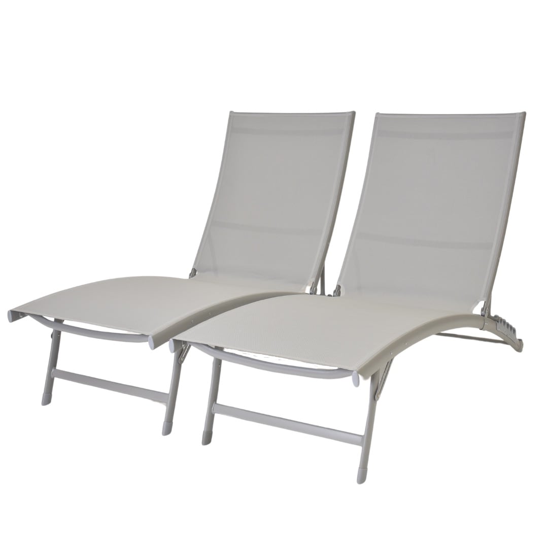 Vivere Clearwater Set of 2 Stackable Gray Aluminum Frame Stationary Chaise Lounge Chair with Gray Sling Seat