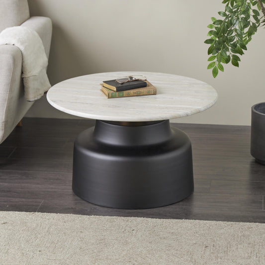 Grayson Lane Modern Round Stone Black 28.5-in W x 16.88-in H Coffee Table