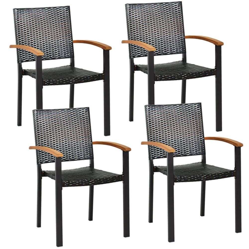 LIVIZA CW Set of 4 Dining Chairs Set of 4 Woven Stackable Mix-Brown Metal Frame Stationary Dining Chair with Woven Seat