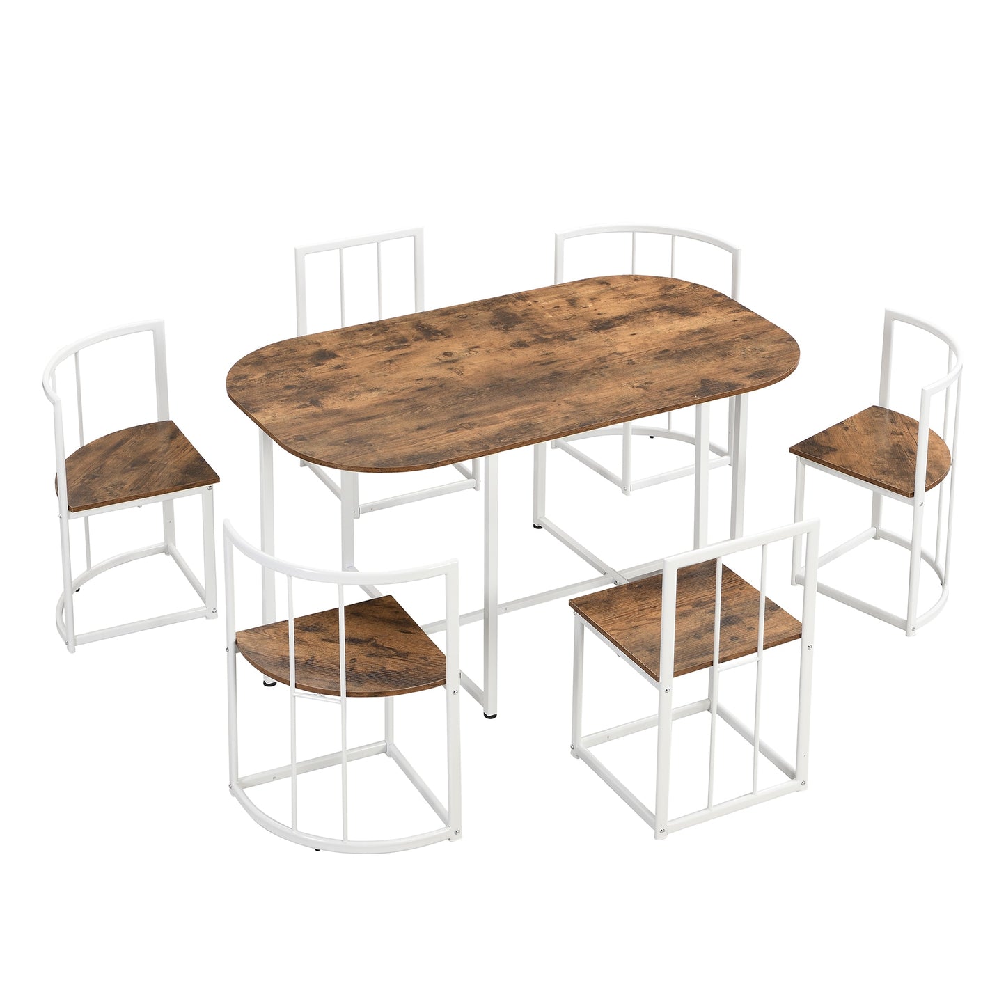 Bybafun White Casual Dining Room Set with Rectangular Table ( Seats 6 )
